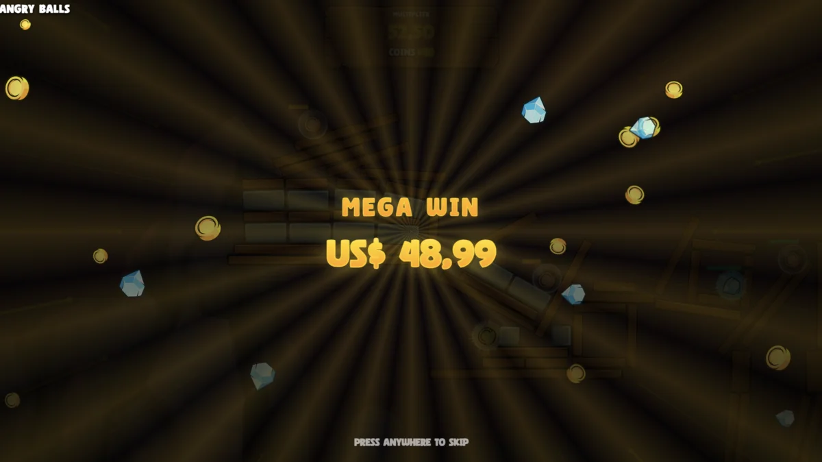 Мега выигрыш $48.99 в Angry Balls crash game с высоким множителем